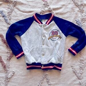 Vintage Bull Frog Knits Major League Blue Gray Baseball Jacket Snap kids 4T